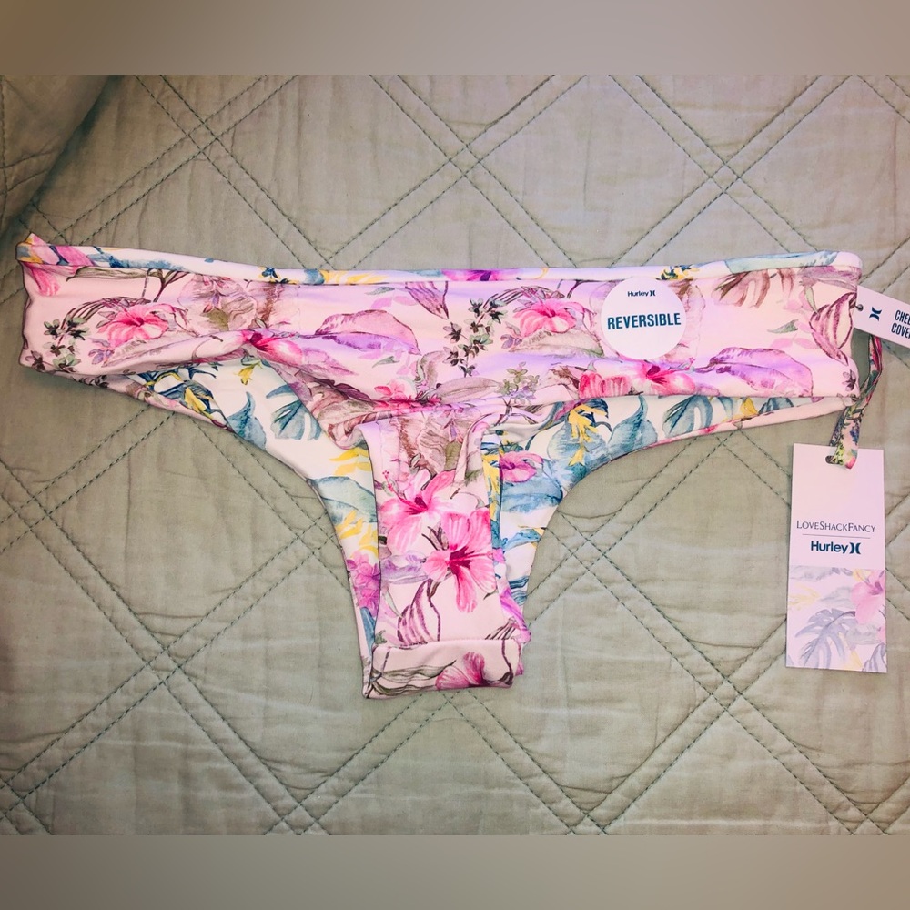 LoveShackFancy Reversible Floral Bikini Bottom - Pink and Yellow